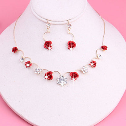 Korean small clear new bride red rose necklace, earrings, suit dress and accessories wholesale