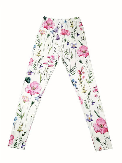 Flower Print Elastic Waist Hip Raise Skinny Casual Leggings