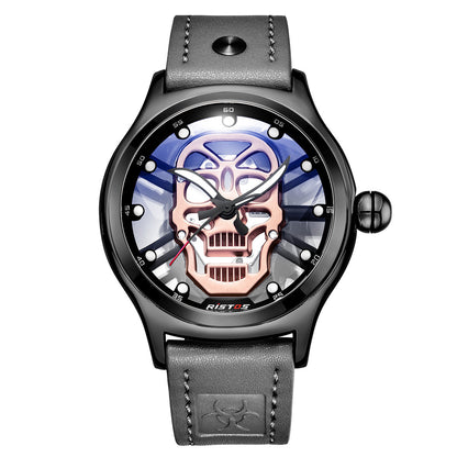 Quartz Watch Genuine Leather Hollow Skull Transparent