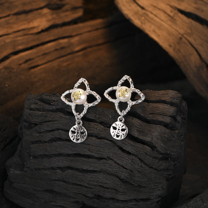 Bee Flower Temperament 925 Silver Pearl Earrings