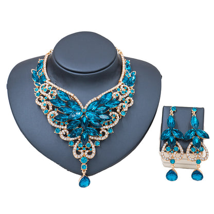 2021 speed selling explosion, African, European and American color exaggerated bride necklace earrings set of alloy manufacturers