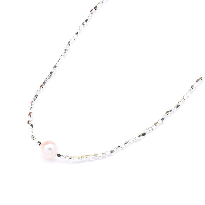 New Cute Simple Broken Silver Necklace Natural Pearl Pendant Colourful Beads Collarbone Chain Women's Accessories