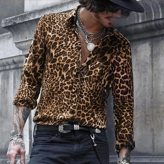 Men's Shirt Leopard Print Long Sleeve Shirt