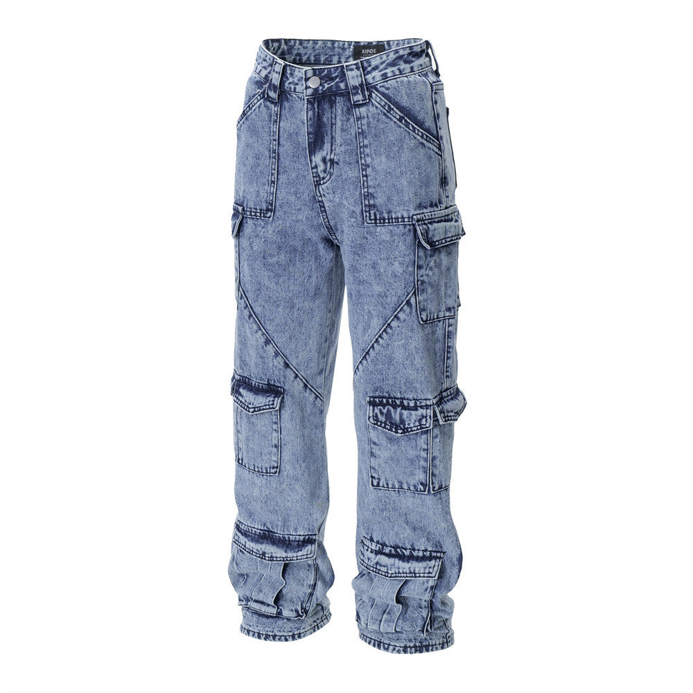 Men's Multi-pocket Functional Worn Looking Washed-out Jeans