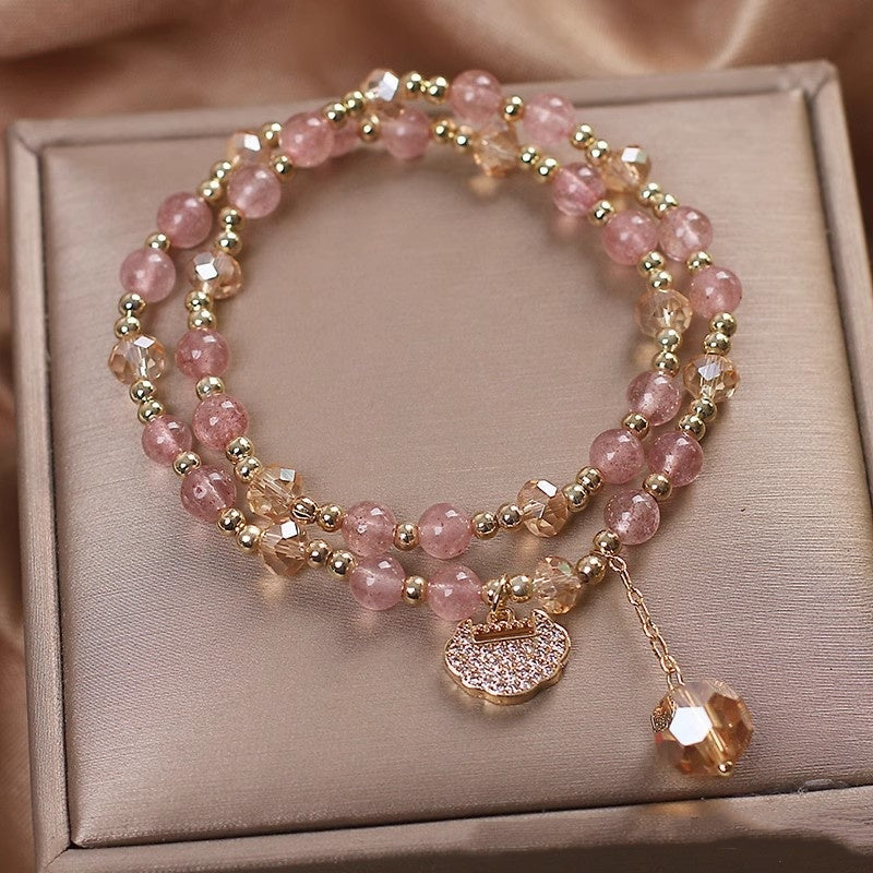 Spring New Double Ring Color Hair Crystal Bracelet For Women