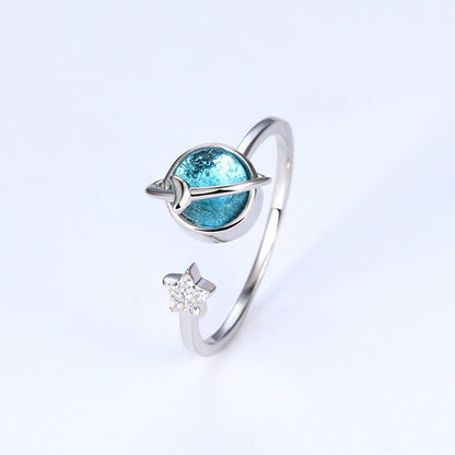 S925 Sterling Silver Star Moon Rotating Bright Earth Ring