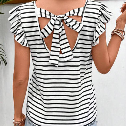 Summer Women's Striped Top Fashion V-neck T-shirt