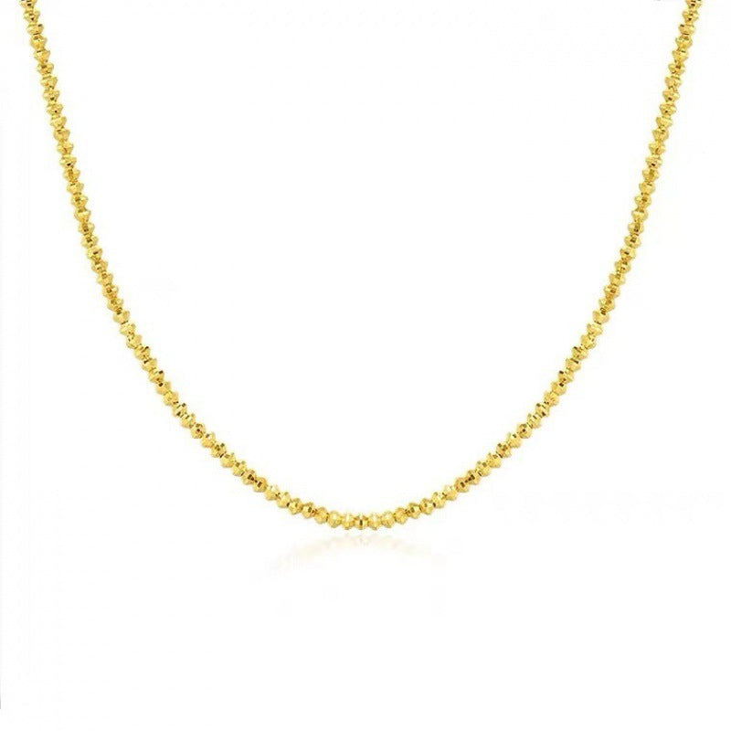 18K Gold Necklace Bungee Laser Bead Wave Bead Chain