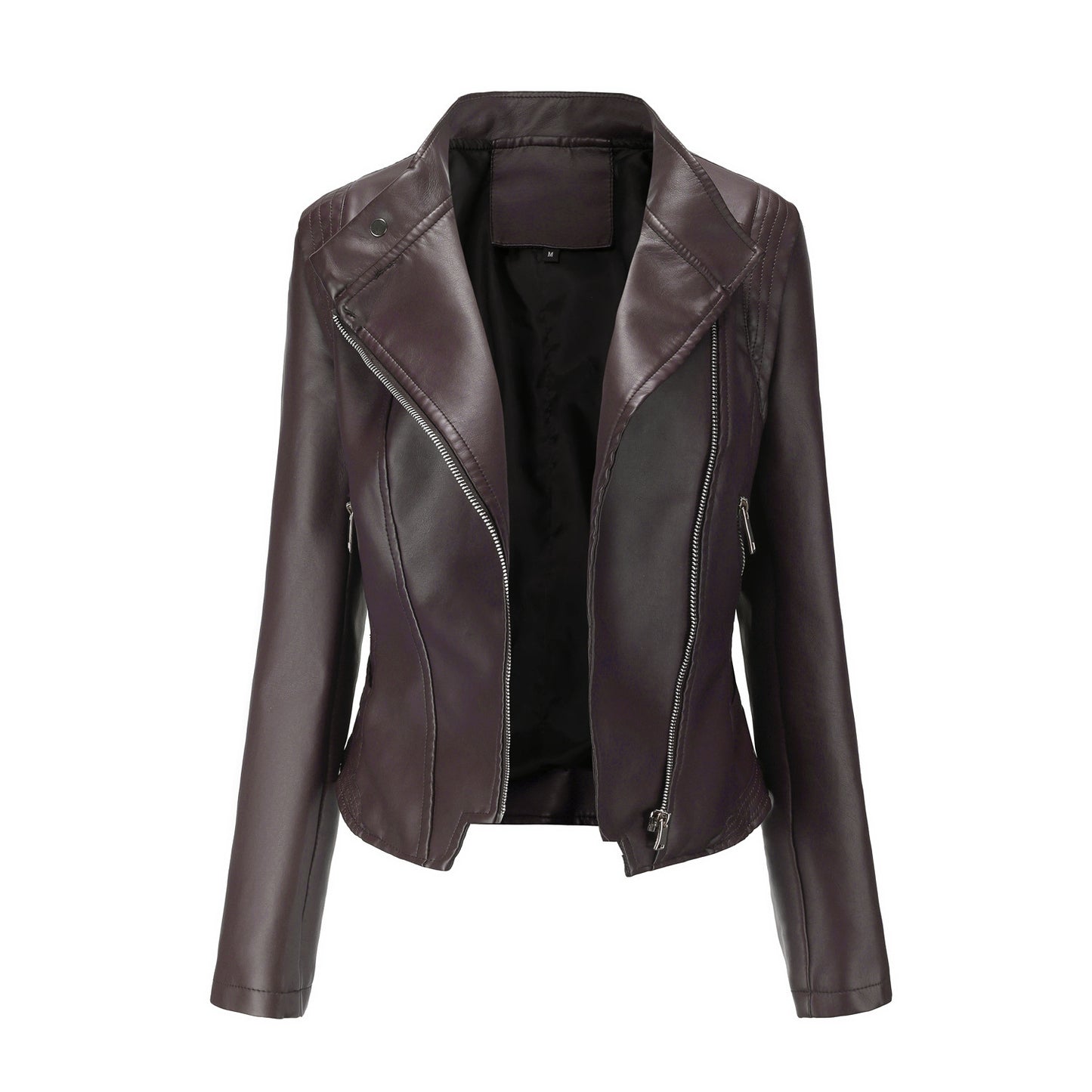 PU Lapel Women Slim-fit Leather Coat Women