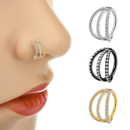 European And American Trendy Piercing Nose Studs Stainless Steel Three-row Seamless Closed Ring Nose Ring