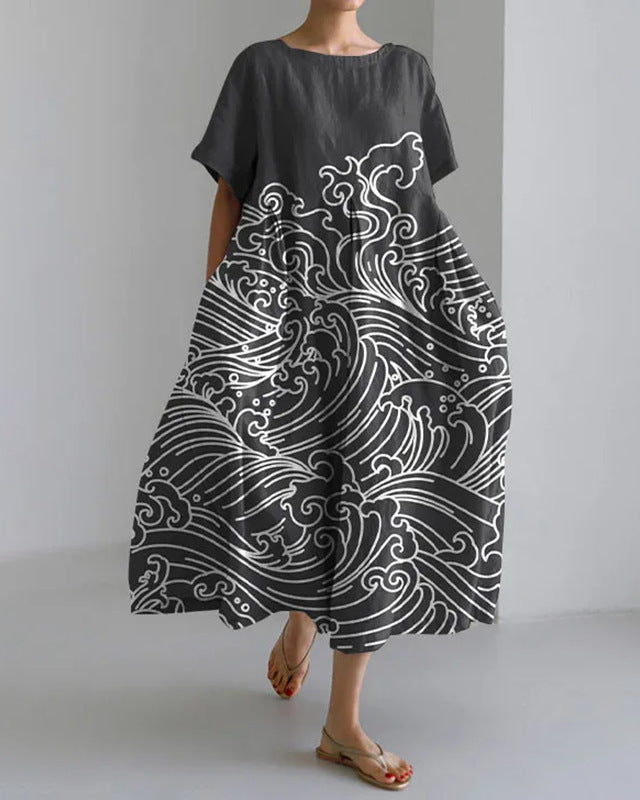 Women's Round Neck Printed Short Sleeve Dress