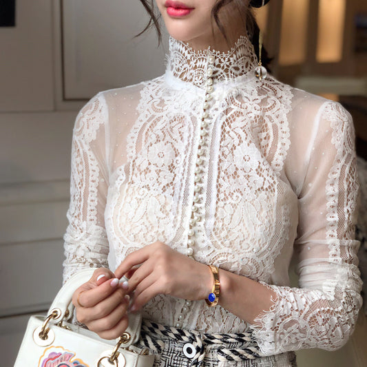 Slim Lace Inner Match Pearl Thin Cardigan