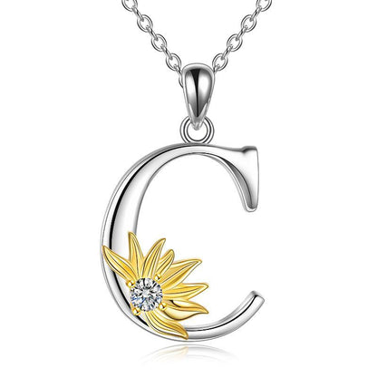 Sterling Silver Initial Alphabet Sunflower A Letter Script Name Pendant Necklace