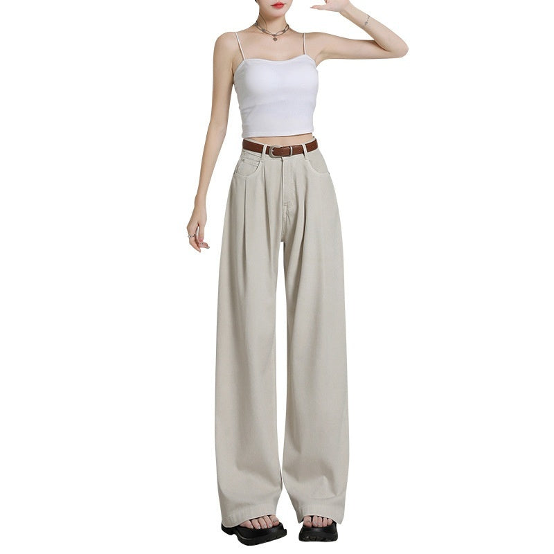 Summer Thin High Waist Belly Contracting Breathable Draping Lengthened Wide Leg Pants