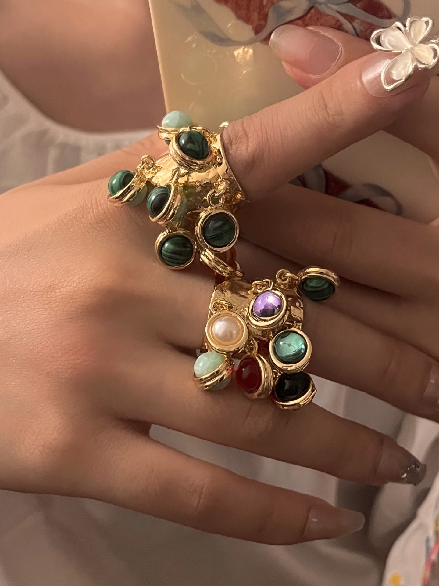 Fashion Vintage Natural Gemstone Peacock Ring