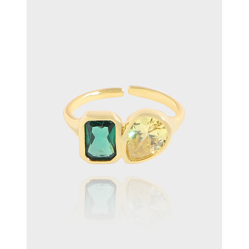 Special Interest Light Luxury Design Sense Geometric All-match Emerald Zircon Ring