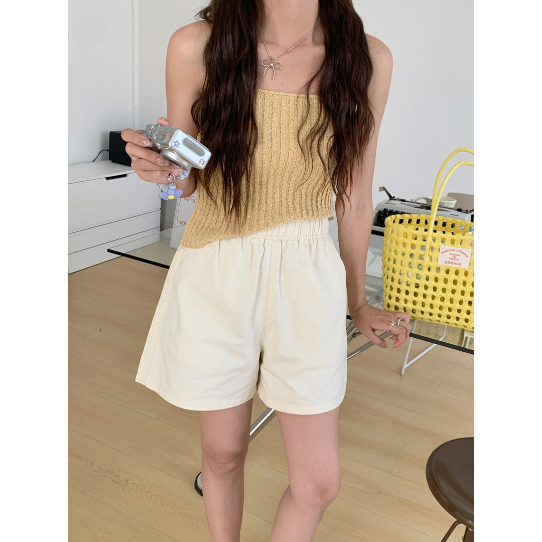 Japanese Elastic Waist Washed Cotton A- Line Shorts