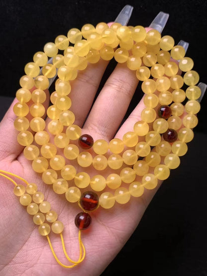 Natural Beeswax 108 Beads Yellow Chicken Grease Wax Necklace