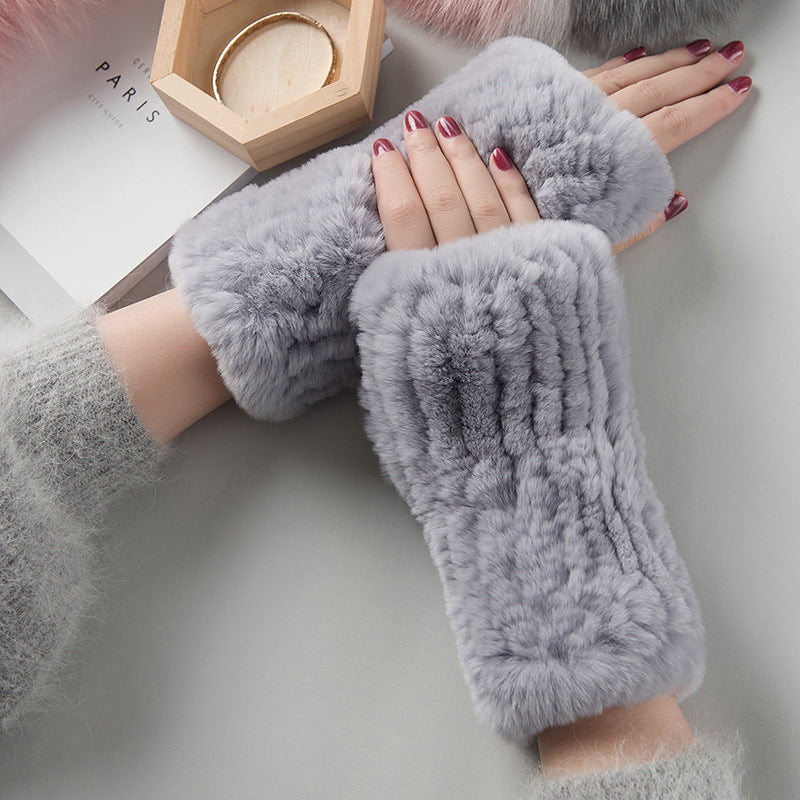 Sweet Warm And Thickened Rex Rabbit Fur Gloves