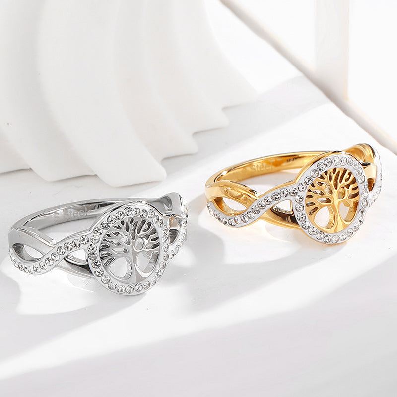 Lucky Tree Stainless Steel Hollow Color Retention Fashion European And American Style Popular Ring