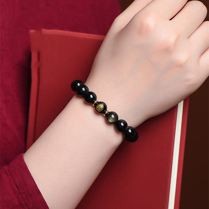 Buddhist Gold Obsidian Zodiac Bracelet