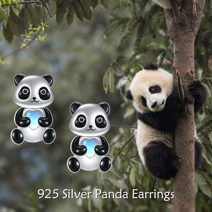 Sterling Silver Panda Stud Earrings Ear Jacket Front Back Earrings