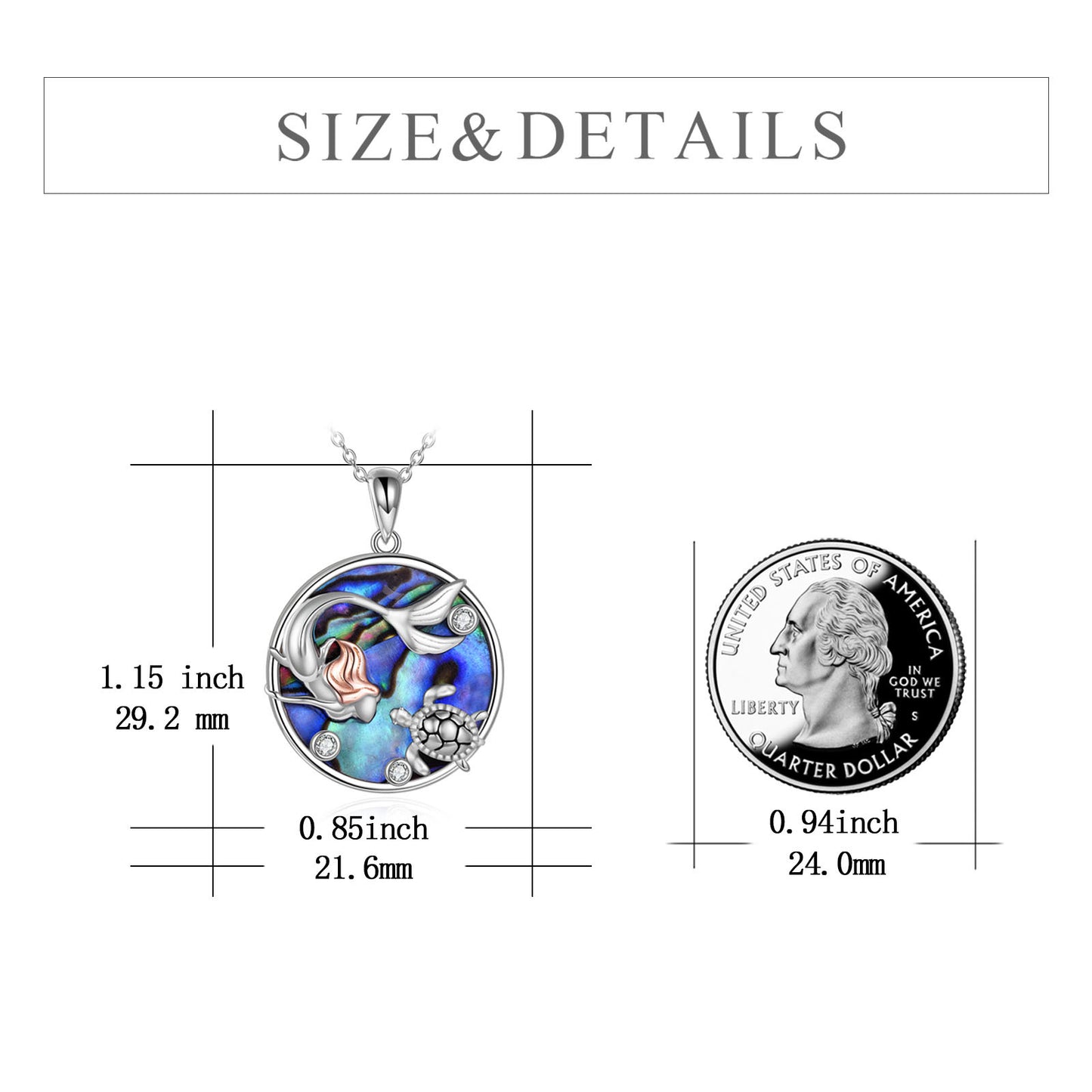 925 Sterling Silver Mermaid Sea Turtle Necklace Pendant for Girls Daughter Women