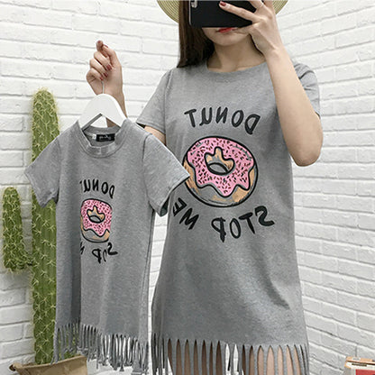 Parent-child donut fringed dress