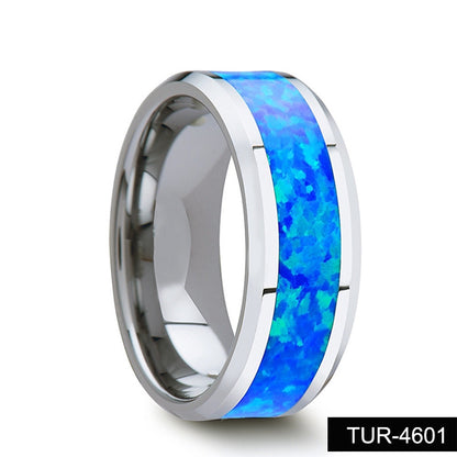 Fashion Blue Opal Tungsten Gold Ring