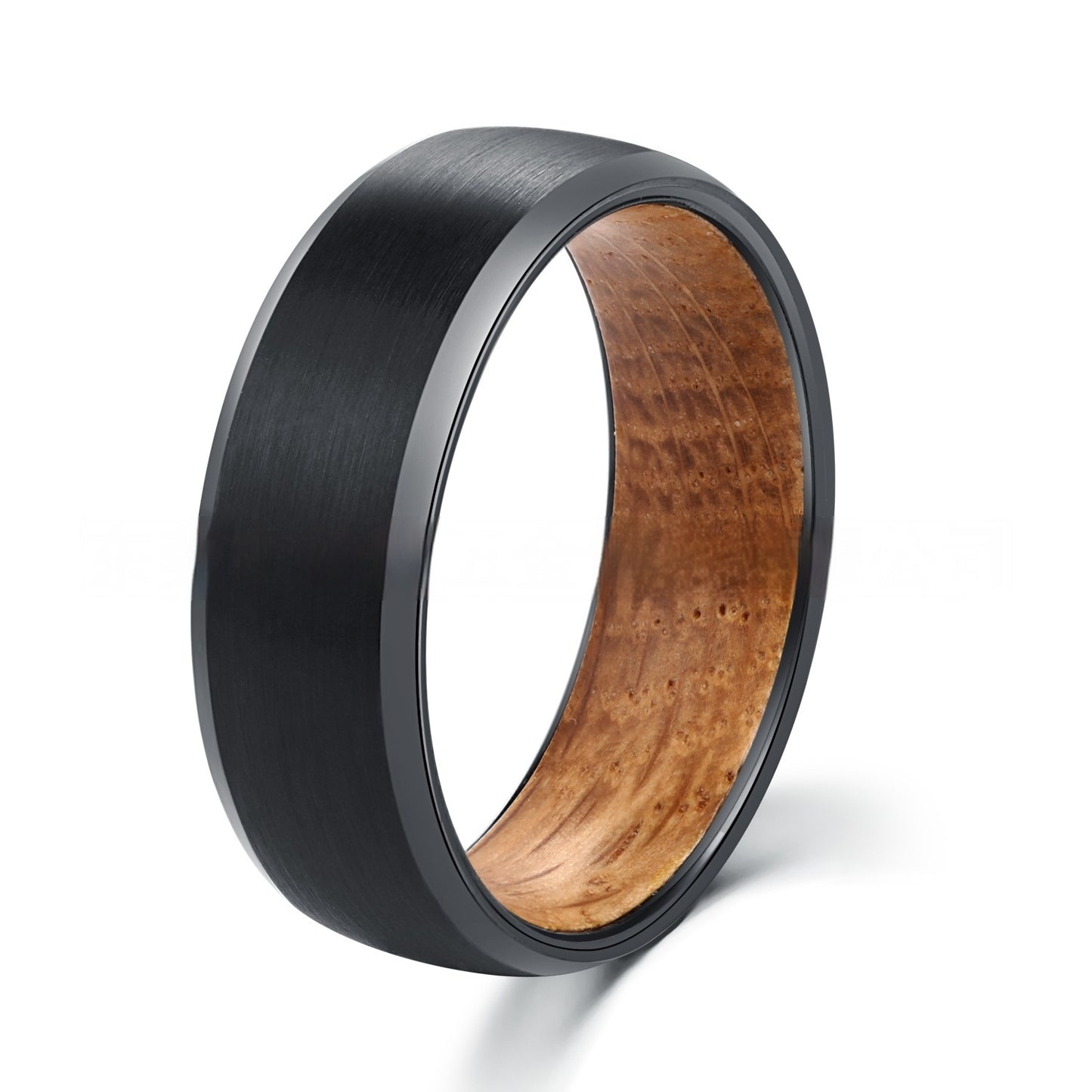 Tungsten Steel Shell With Wine Barrel Wood Inner Ring Ring