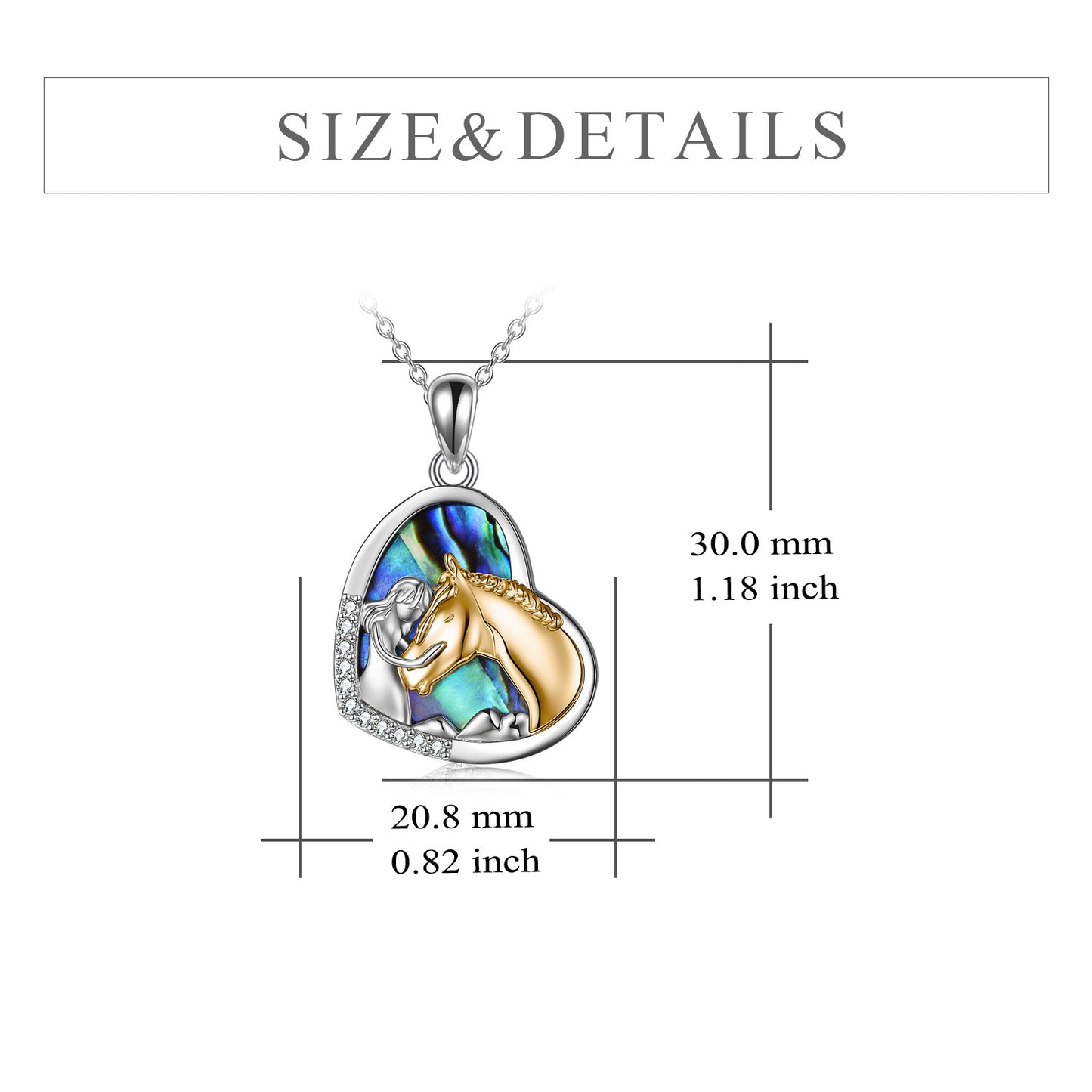 Sterling Silver Girls Embrace Horse Heart Pendant Necklace for Women Girls