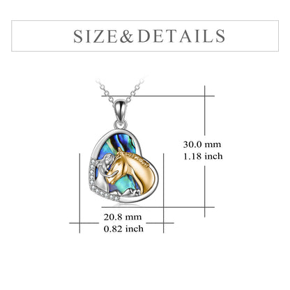 Sterling Silver Girls Embrace Horse Heart Pendant Necklace for Women Girls