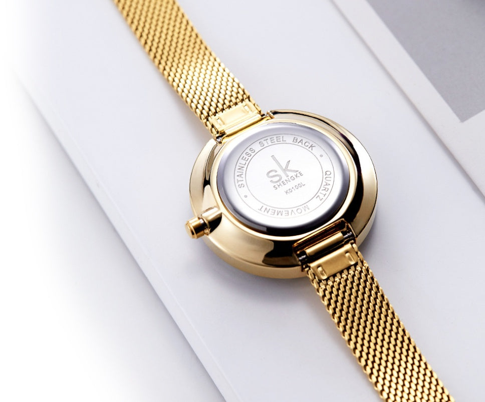 Lady's New Pattern Glass Simple Mesh Belt Quartz Watch