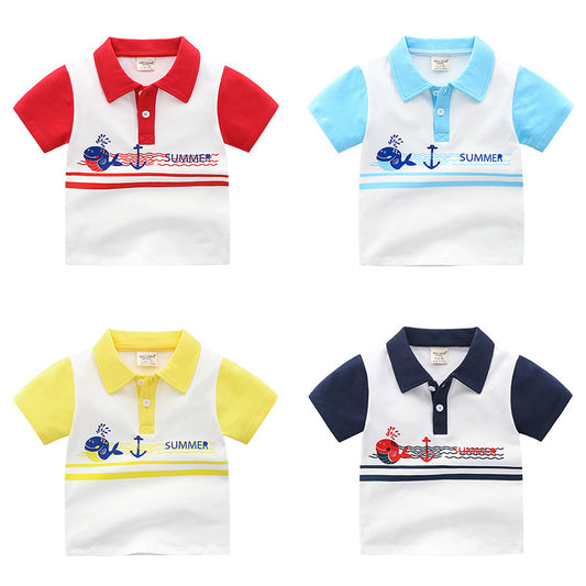 Stitching Color Fashion Cute Lapel Boy Short Sleeve