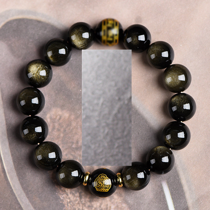 Buddhist Gold Obsidian Zodiac Bracelet