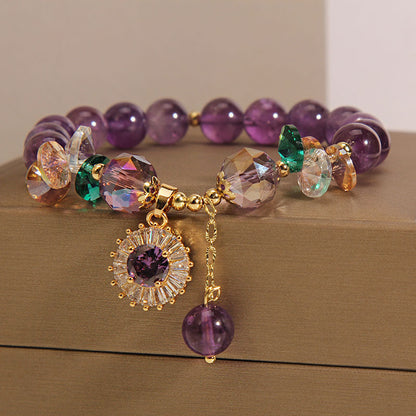 Internet Celebrity Purple Crystal Zircon Circle Pendant Bracelet Cold Style Sweet