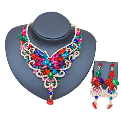 2021 speed selling explosion, African, European and American color exaggerated bride necklace earrings set of alloy manufacturers