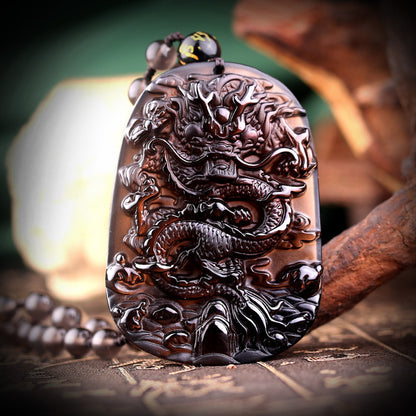 Natural hail black meteorite dragon pendant men's necklace men's pendants lucky transport crystal jewelry