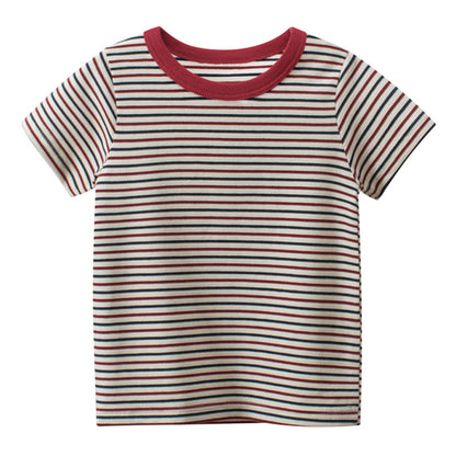 Short sleeve striped round neck T-shirt