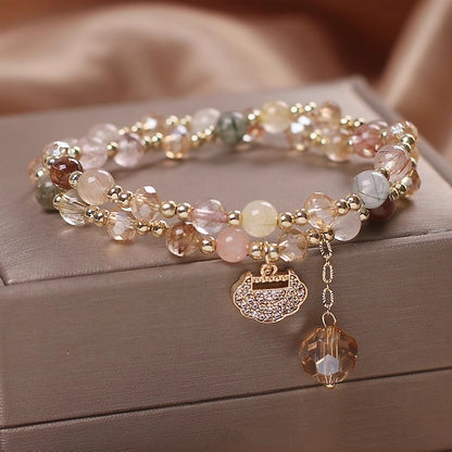 Spring New Double Ring Color Hair Crystal Bracelet For Women