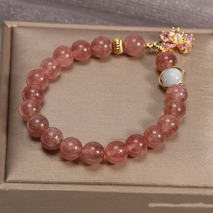 Ethnic Style Lucky Natural Strawberry Quartz Beaded Bracelet