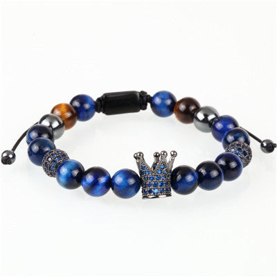 Inlaid Zircon Crown Transfer Beads Woven Men's Bracelet