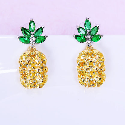 Crystal Pineapple Earrings Necklace Set Coconut Tree Earrings