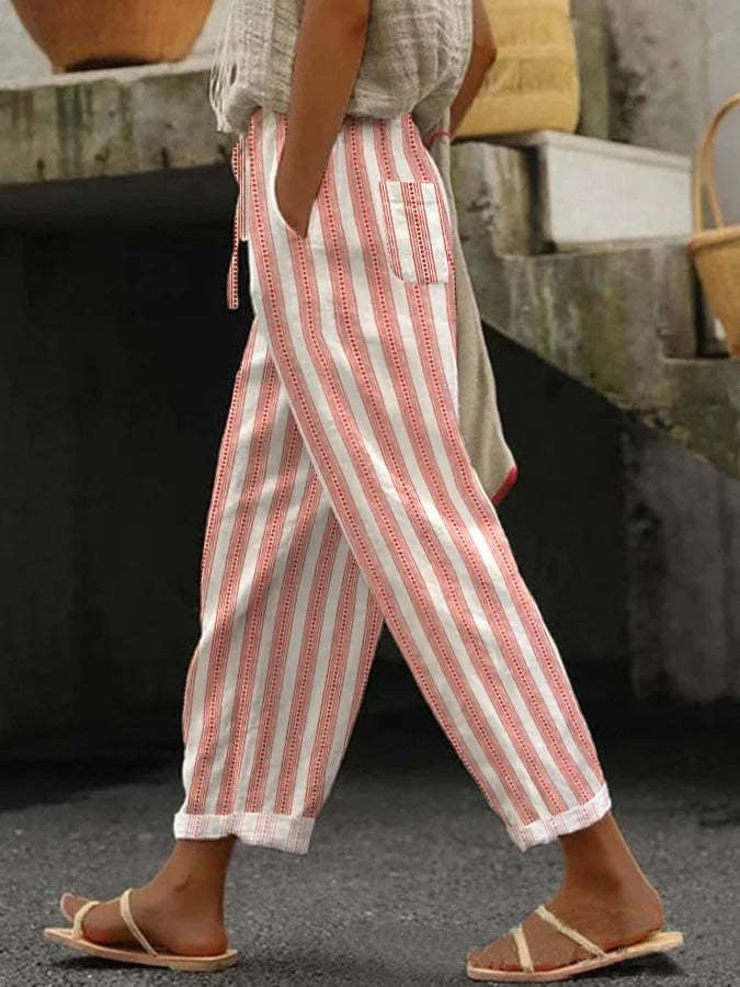 Versatile European And American Women's Casual Striped Pants