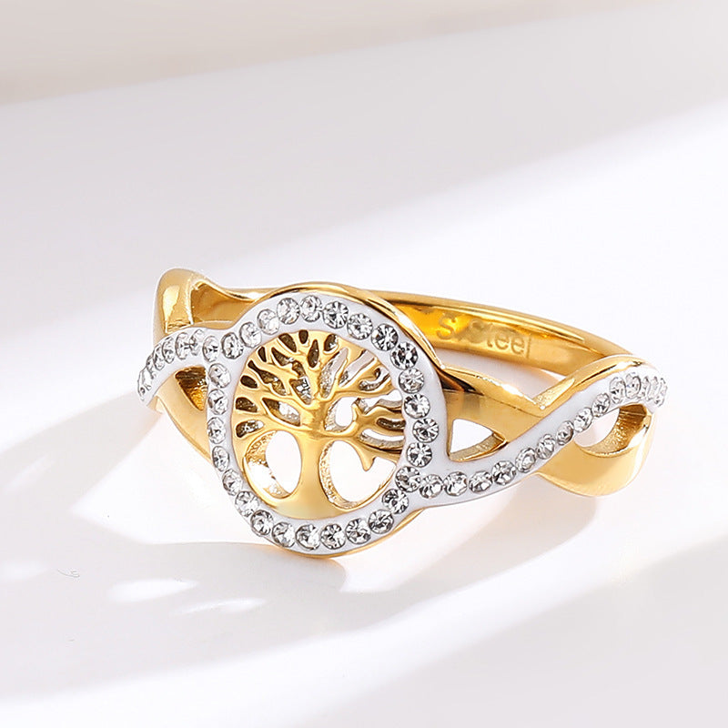 Lucky Tree Stainless Steel Hollow Color Retention Fashion European And American Style Popular Ring