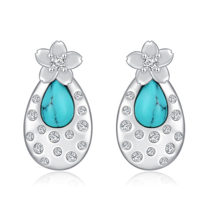 Turquoise Cherry Blossom 925 Sterling Silver Stud Earrings