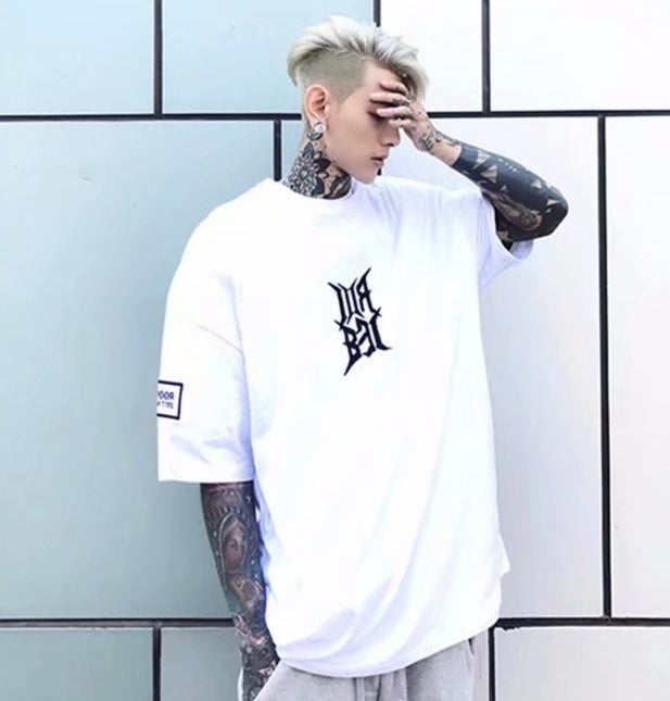 Korean version of the five-point short-sleeved tide male Harajuku style t-shirt bf college style Korea ulzzang loose trend student jacket