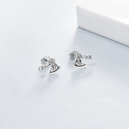 Sterling Silver Viking Axe Stud Earrings