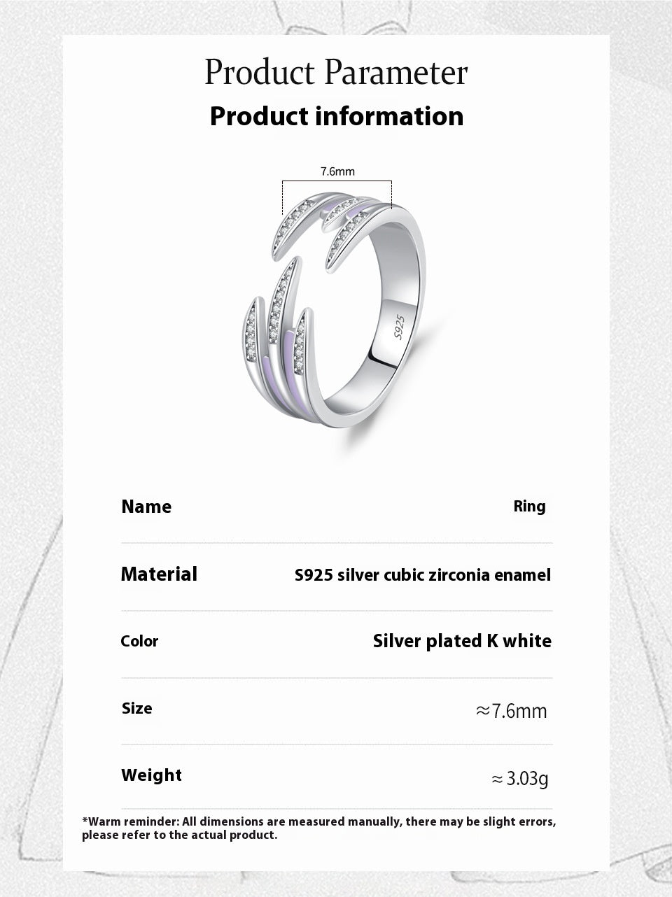 S925 Silver High-grade Enamel Open Ring Personalized Ins Style Stackable
