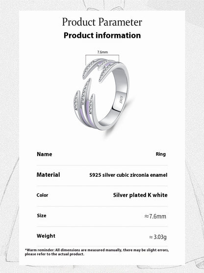 S925 Silver High-grade Enamel Open Ring Personalized Ins Style Stackable